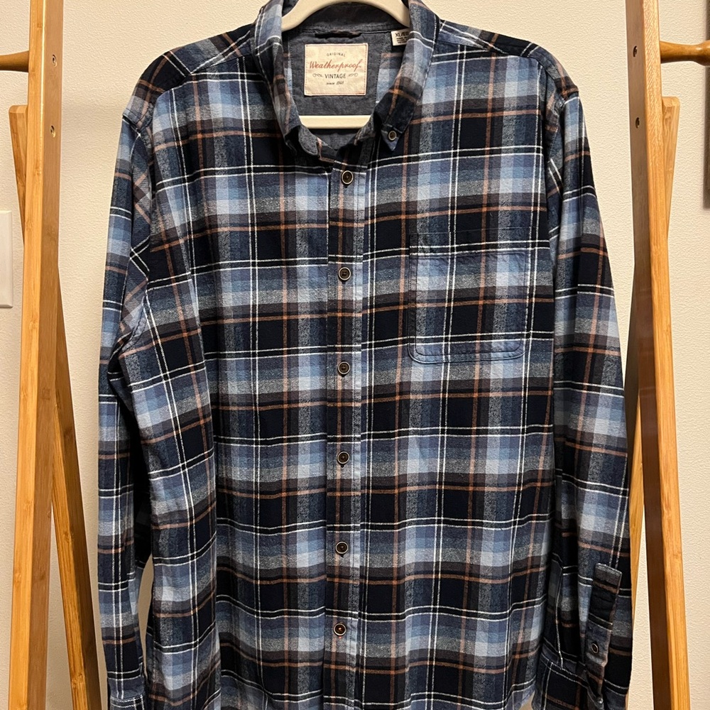 Weatherproof Navy and Brown Plaid Men's Shirt